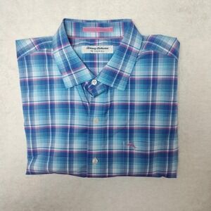 Tommy Bahama Shirt Mens Large Blue Plaid Siesta Long Sleeve Button Up‎ Stretch